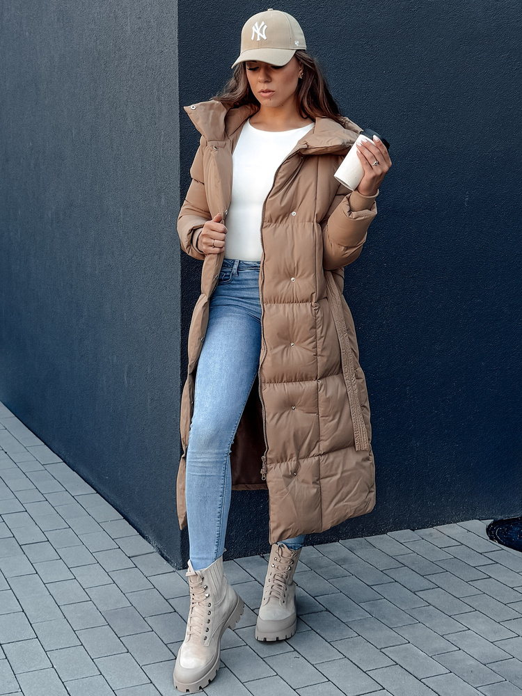 Dámska béžová dlhá prešívaná bunda CLOUTIQUE TY4371 Veľkosť: XL