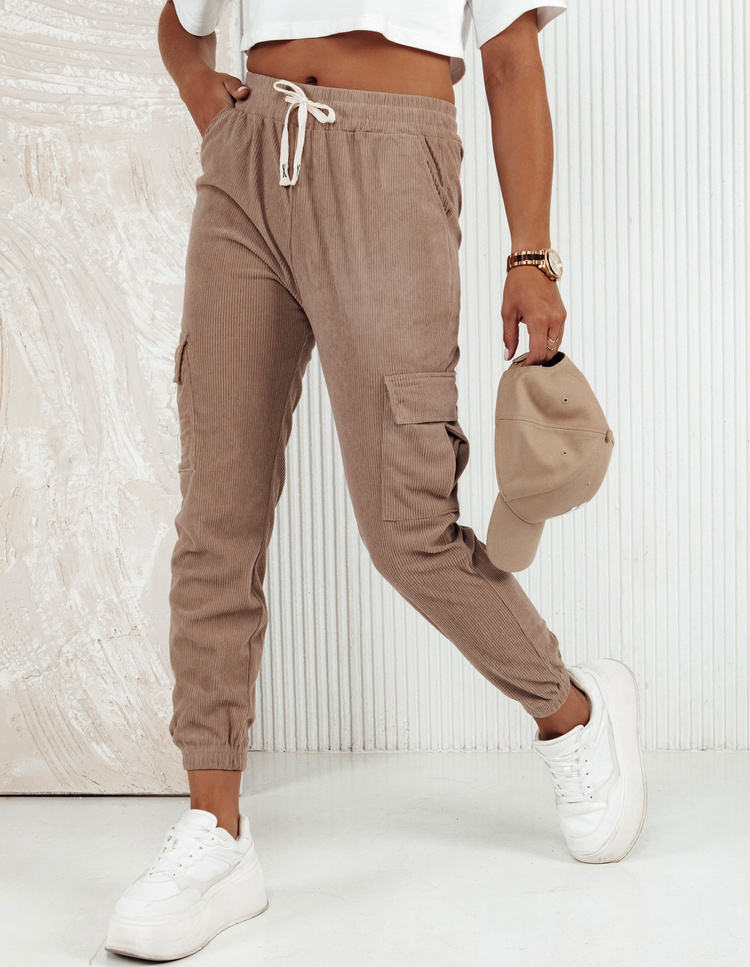 Dámske béžové rebrované cargo nohavice CHICCORD UY2175 Veľkosť: XL/2XL
