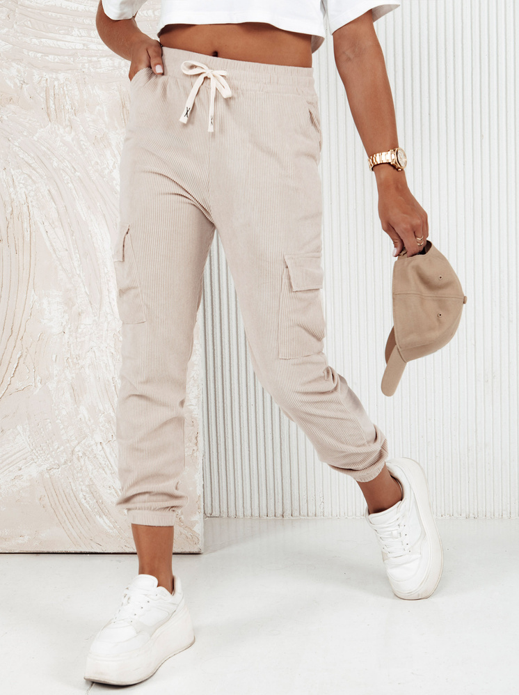 Dámske smotanové rebrované cargo nohavice CHICCORD UY2174 Veľkosť: XL/2XL