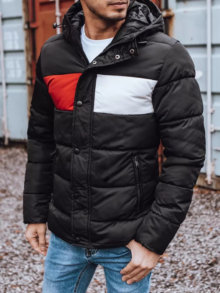 Čierna pánska zimná prešívaná bunda s pruhom TX3474z Veľkosť: 2XL