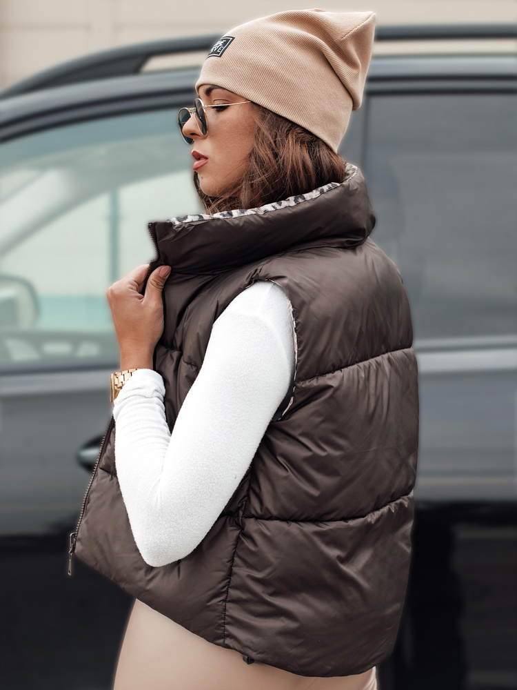 Dámska hnedá obojstranná vesta LEOVELLA TY4648 Veľkosť: L