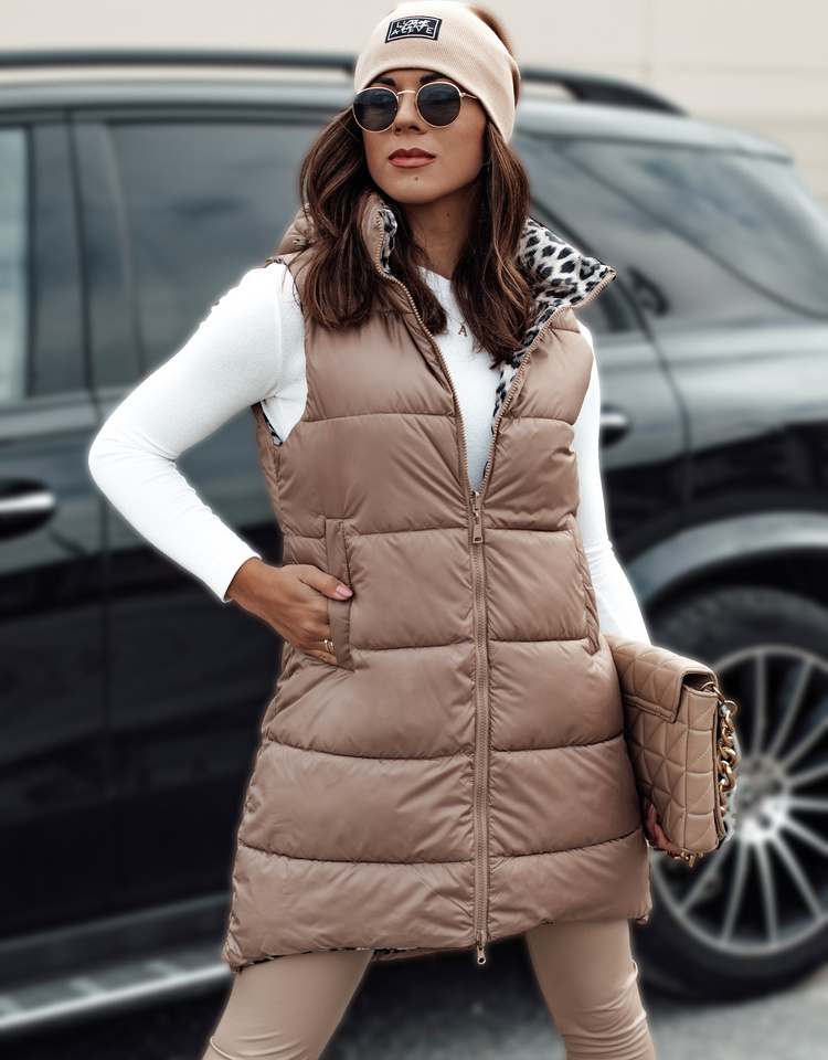 Béžová dámska obojstranná vesta ELEGANCIO TY4656 Veľkosť: 2XL