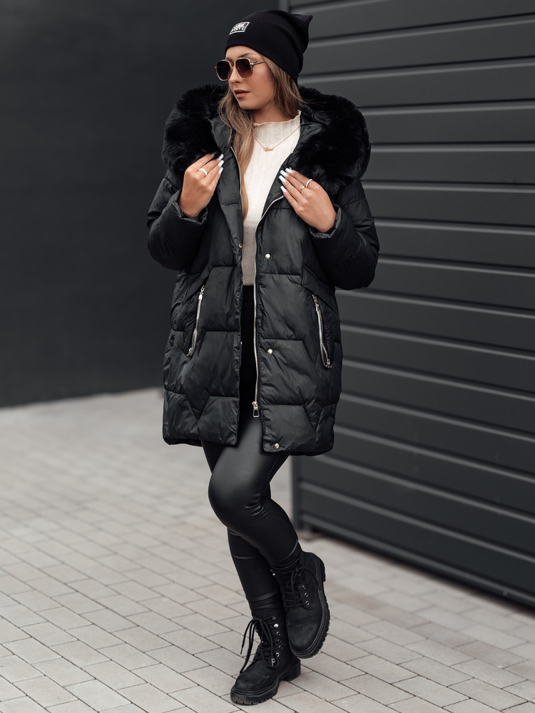 Dámska čierna zimná prešívaná bunda s kapucňou FROSTYFIT TY4675 Veľkosť: S
