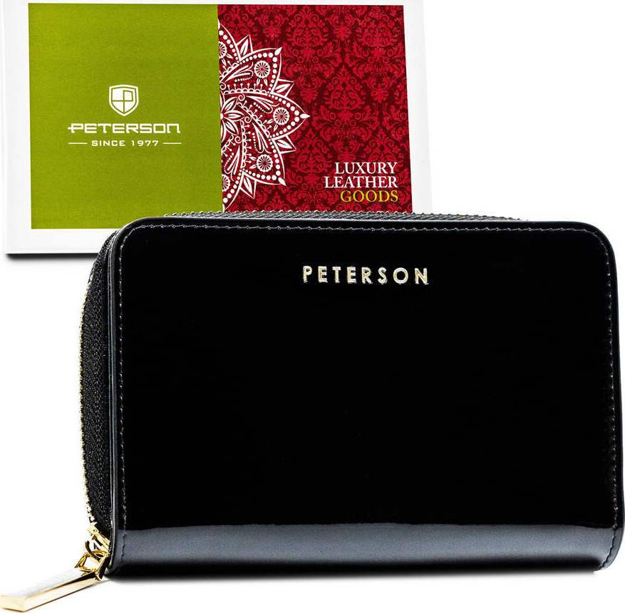 Peterson čierna kožená lakovaná peňaženka Y698 PTN BC-418 Veľkosť: ONE SIZE