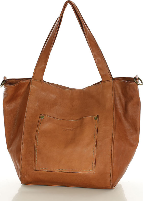 MARCO MAZZINI Svetlohnedá priestranná kožená shopper kabelka (v241d) Veľkosť: ONE SIZE