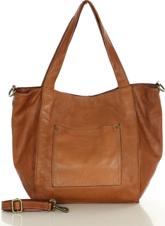 MARCO MAZZINI Svetlohnedá priestranná kožená shopper kabelka (v241d) Veľkosť: ONE SIZE