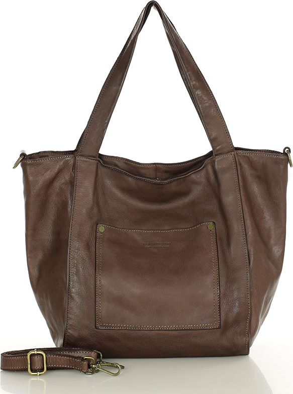 MARCO MAZZINI Tmavohnedá priestranná kožená shopper kabelka (v241c) Veľkosť: ONE SIZE