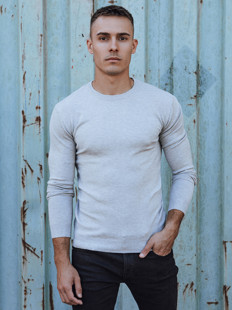 Svetlosivý pánsky basic sveter WX2212 Veľkosť: XL