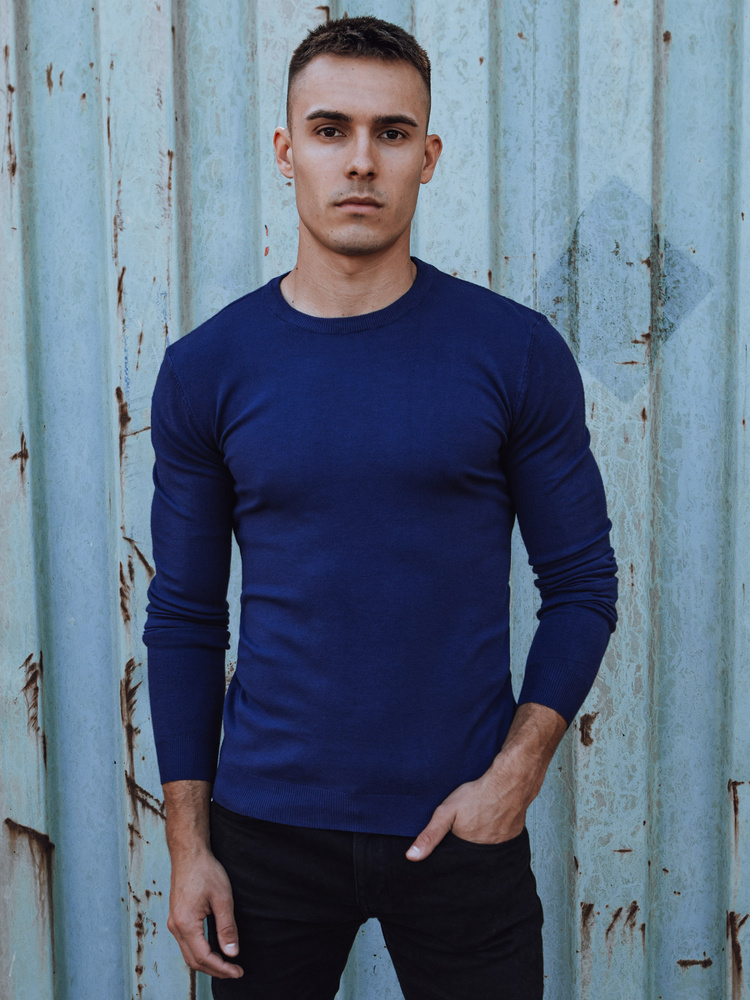 Modrý pánsky basic sveter WX2213 Veľkosť: S