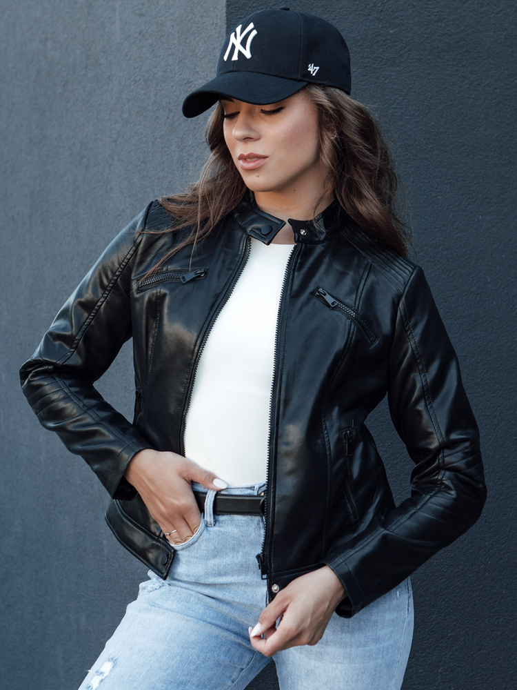 Čierna koženková bunda KLIROS TY4466 Veľkosť: S