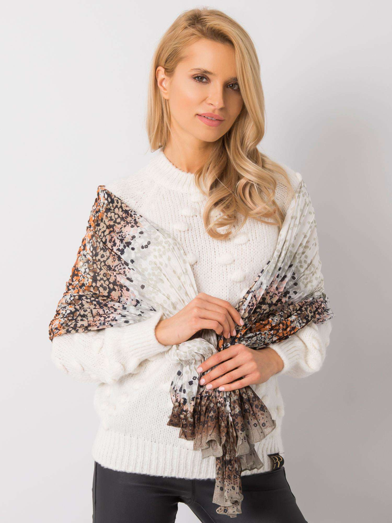 Krémovo-hnedá dámska šatka so vzormi -AT-CH-205095-creamy white-brown Veľkosť: ONE SIZE