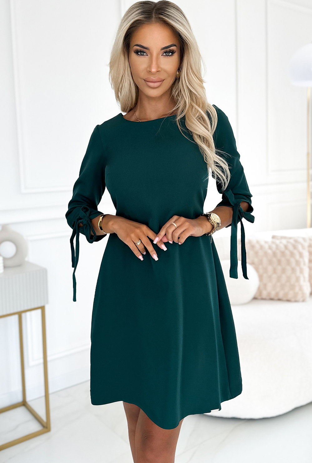 Elegantné tmavozelené šaty SOFIA 195-11 Veľkosť: S