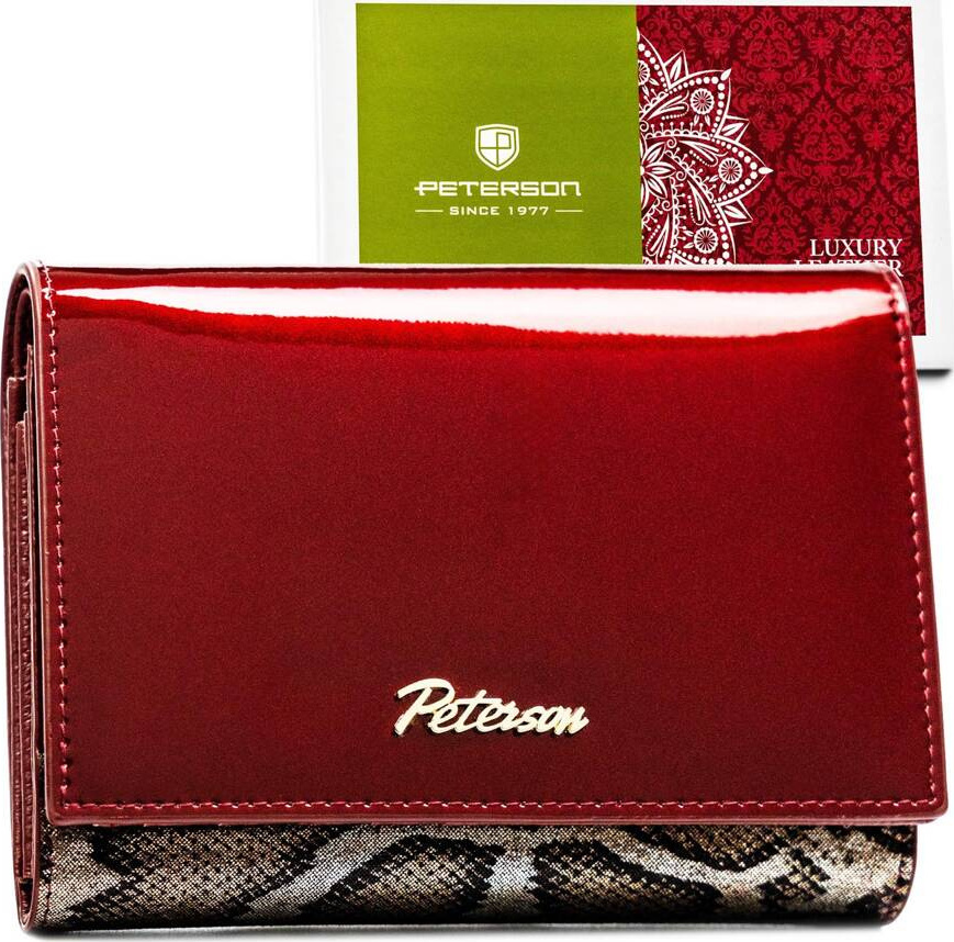 Dámska červená stredná kožená peňaženka s chlopňou a hadím vzorom Peterson Y799 PTN BS-445 Veľkosť: ONE SIZE