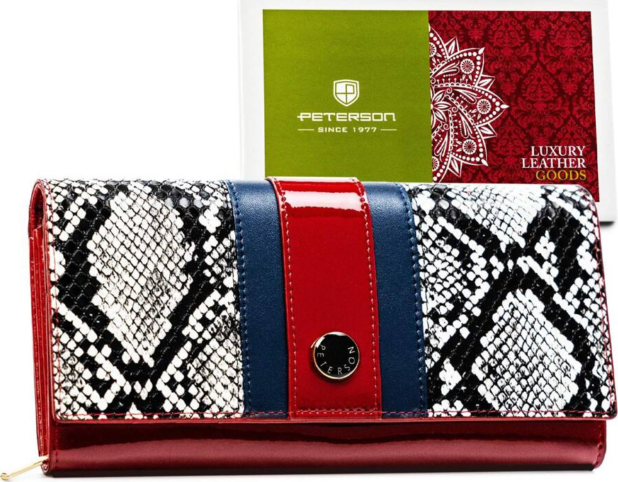 Dámska červená peňaženka so bielo-čiernym vzorom hadej kože Peterson Y695 PTN ST-409 Veľkosť: ONE SIZE