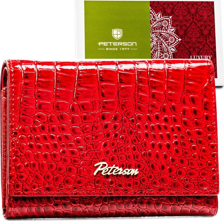 Červená dámska lakovaná peňaženka so vzorom krokodílej kože Peterson Y694 PTN CR-445 Veľkosť: ONE SIZE