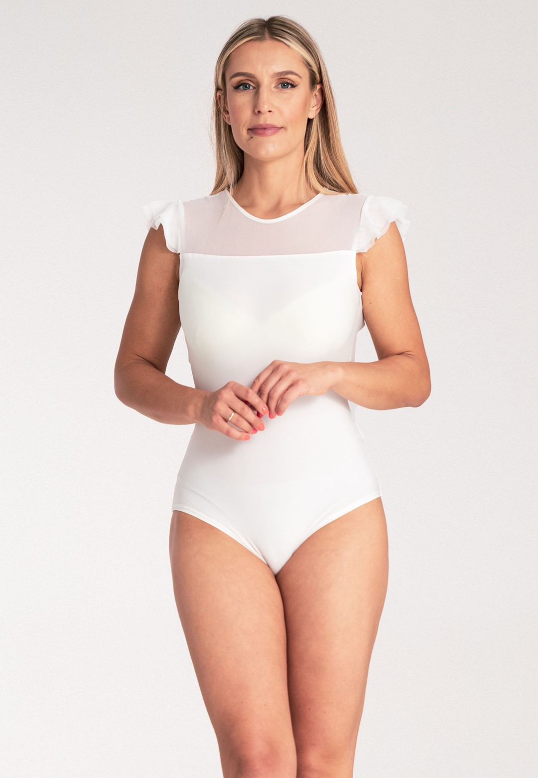Dámske smotanové body s volánikom na rukávoch M1040 ecru Veľkosť: XL
