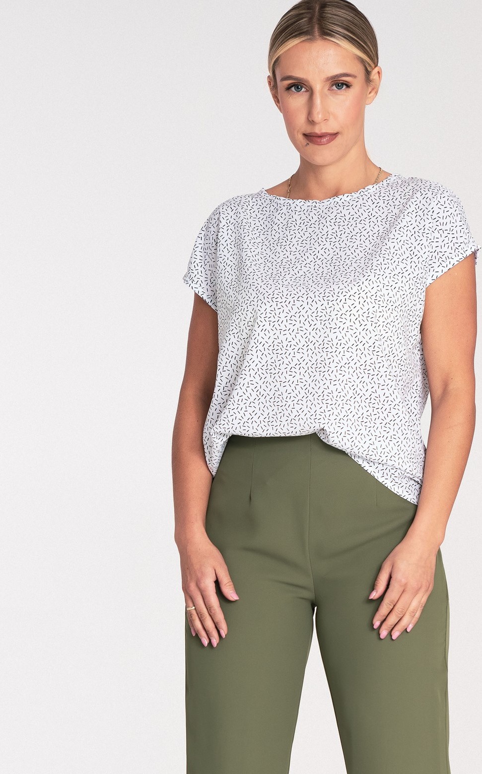 Elegantné dámske vzorované tričko s krátkym rukávom M1048 Pattern 28 Veľkosť: S