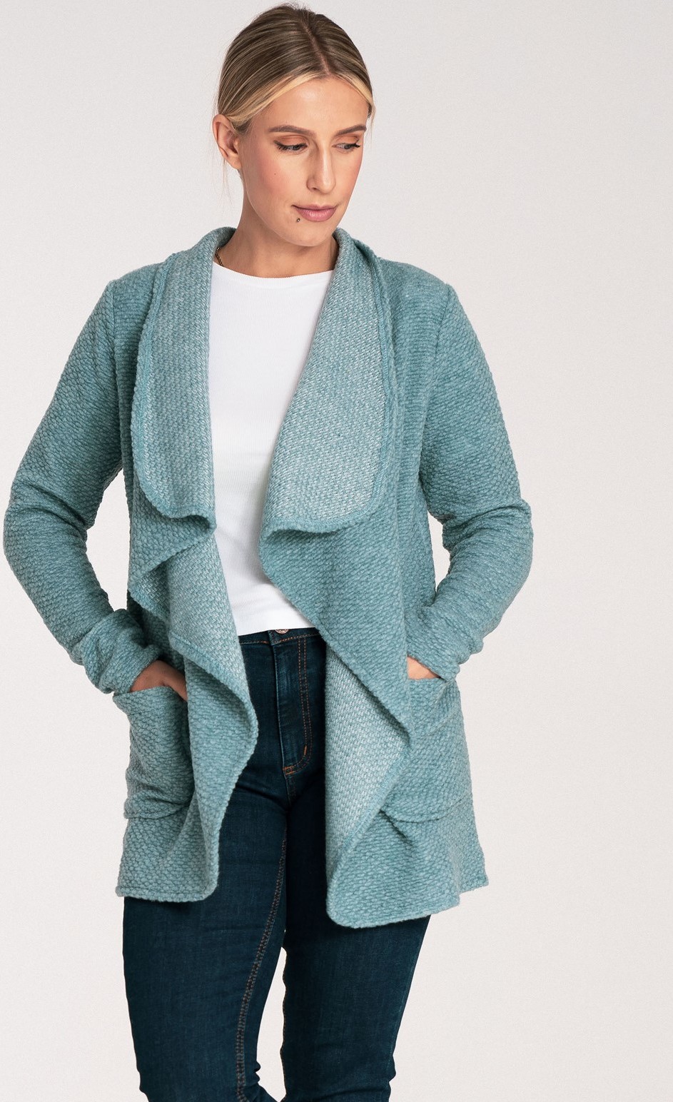 Mätový dámsky pletený kardigán M1043 mint Veľkosť: S