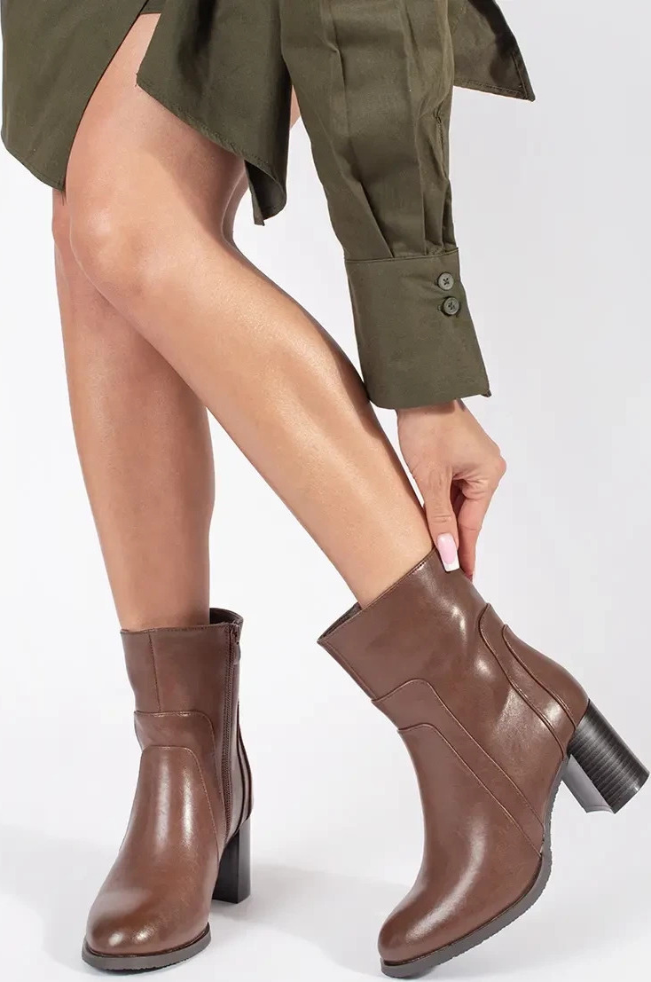 Hnedé kožené členkové dámske topánky na stĺpiku Sergio Leone, podpätok 7 cm BT675-S-BR Veľkosť: 37