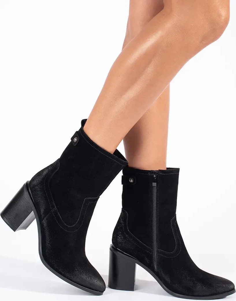 Čierne kožené dámske členkové topánky na stĺpiku Sergio Leone, podpätok 8 cm BT677-S-B Veľkosť: 37