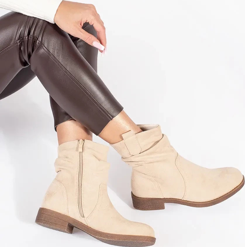 Smotanové dámske členkové kovbojky, podpätok 3 cm YY-29BE Veľkosť: 36