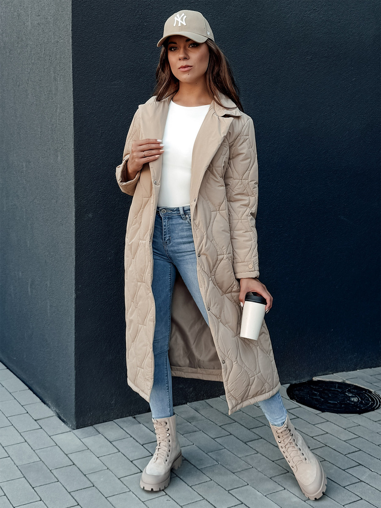 Béžový dámsky dlhý prešívaný kabátik TRENDIFY TY4356 Veľkosť: XL