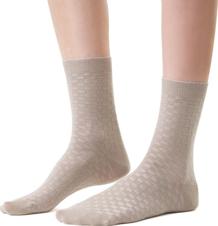 Béžové dámske bambusové ponožky Art.125 WD025, BEIGE - CHECKED PATTERN Veľkosť: 35/37