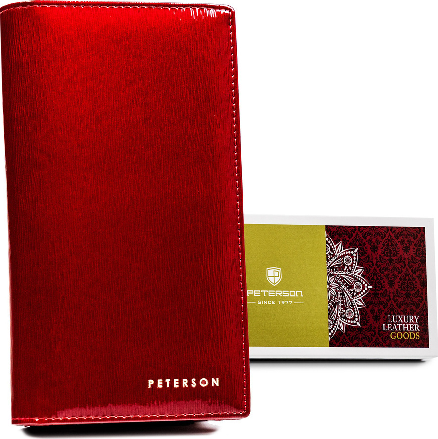 Peterson Červená elegantná lakovaná kožená peňaženka Y382 [DH] PTN 421431-SH Veľkosť: ONE SIZE