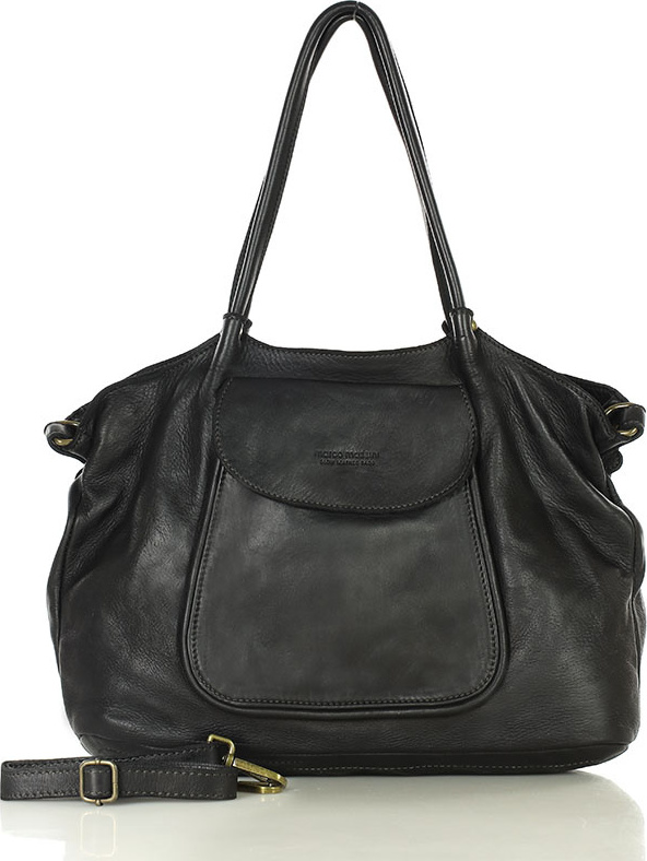 MARCO MAZZINI Dámska kožená shopper bag - čierna (v86e) Veľkosť: ONE SIZE
