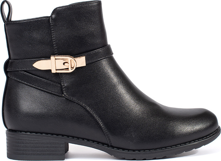 Čierne členkové dámske topánky na nízkom podpätku s ozdobným pásikom B2763-KB-B Veľkosť: 37