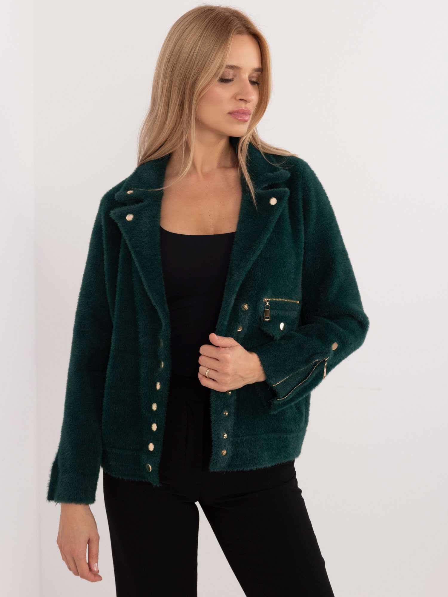 Tmavozelený dámsky kabátik z alpaky MBM-KR-250.77-dark green Veľkosť: ONE SIZE