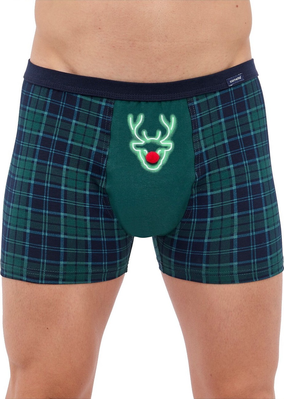 Kárované boxerky s vianočnou potlačou Cornette 007/75 Red Nose S-2XL Veľkosť: L, Barva: Zelená