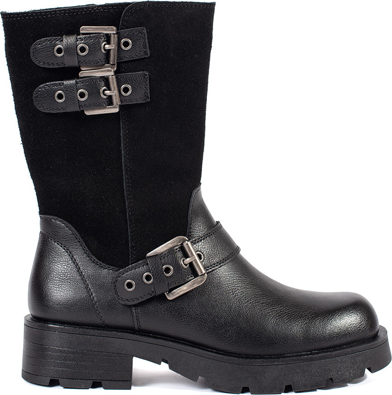 Čierne kožené dámske členkové topánky na platforme zdobené remienkami Sergio Leone, podpätok 4 cm TR798-S-B Veľkosť: 36