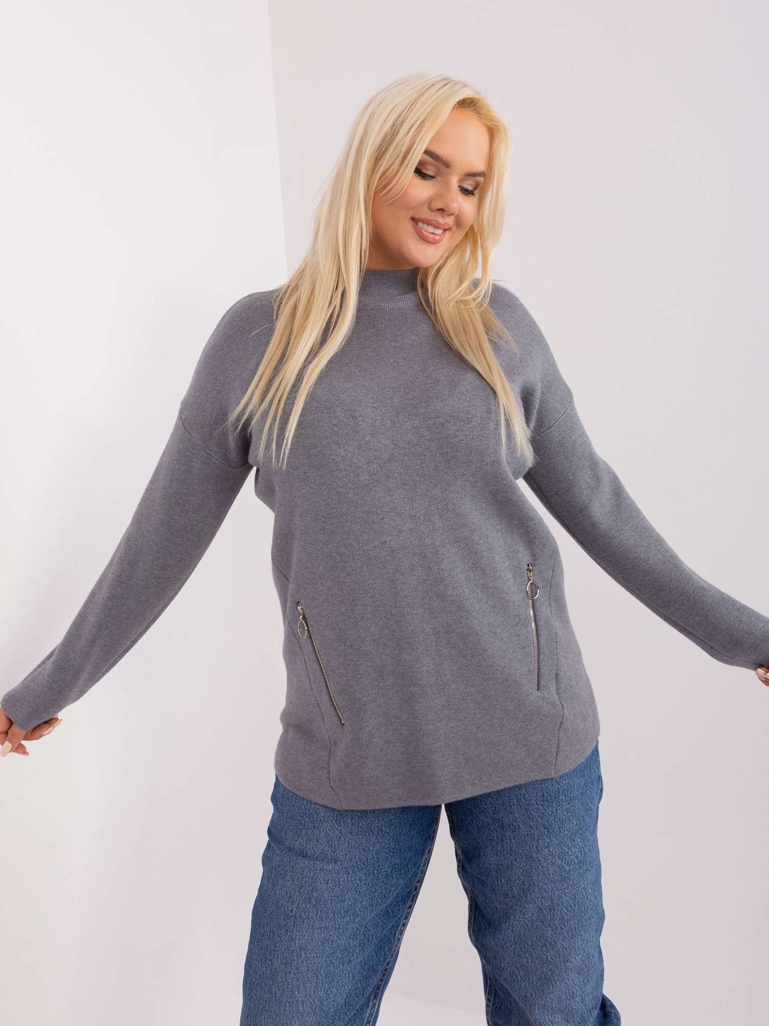 Tmavosivý sveter so zipsami PM-SW-PM717.20-dark grey Veľkosť: XL/2XL