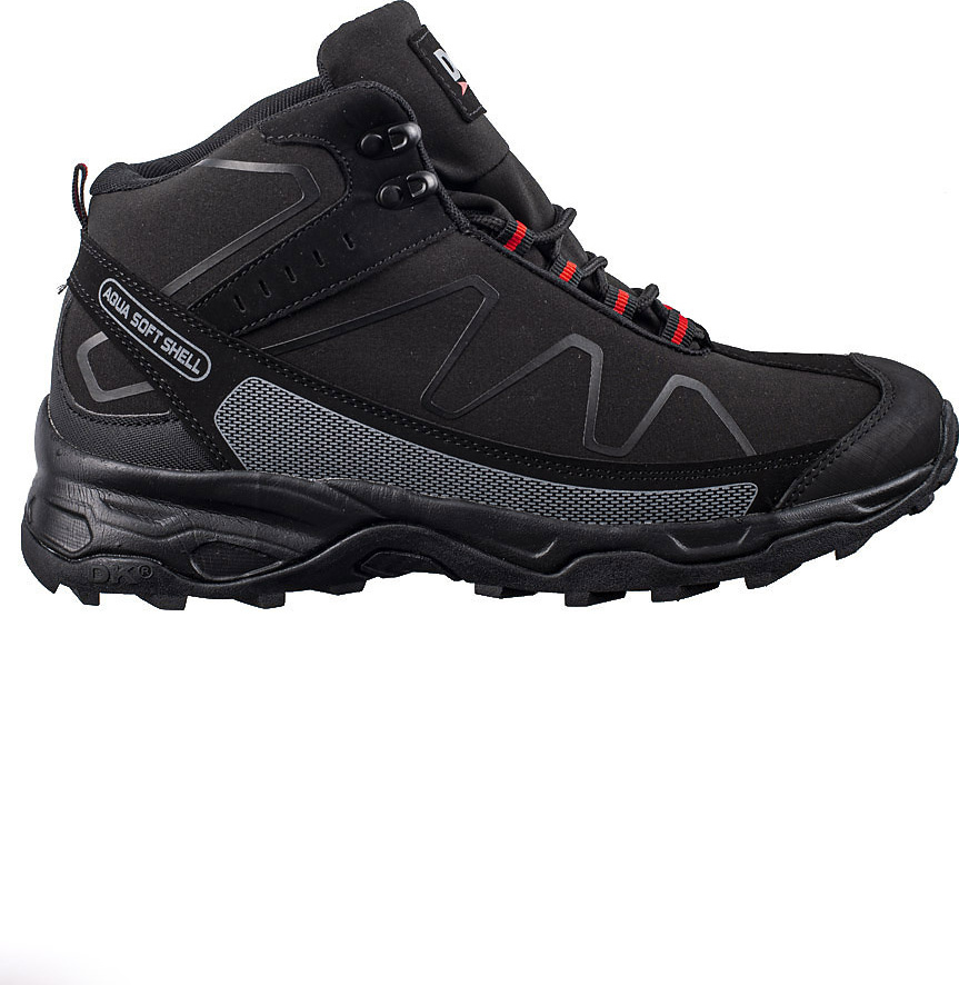 Čierne Vysoké šnurovacie pánske trekové topánky 2147B/R-M Veľkosť: 41