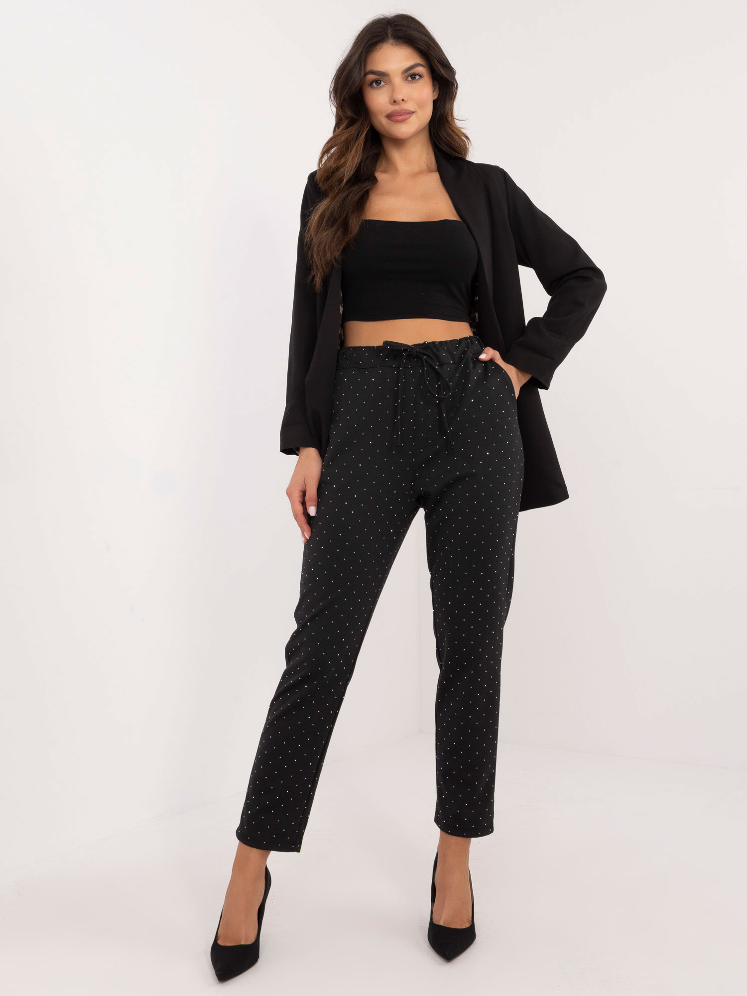 Čierne nohavice s kamienkami DHJ-SP-A7690.01P-black Veľkosť: ONE SIZE