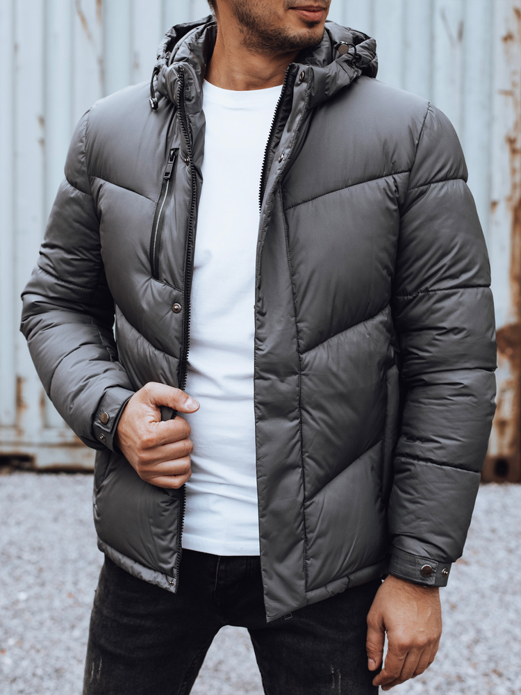 Pánska tmavosivá zimná bunda s odopínacou kapucňou TX4834 Veľkosť: 2XL/54