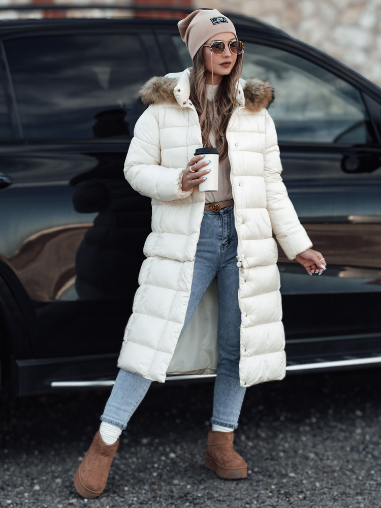 Smotanová dámska prešívaná zimná bunda s kapucňou CROMBILA TY4101 Veľkosť: S