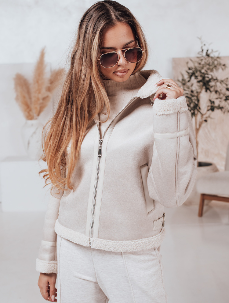 Smotanový dámsky zateplený semišový krátky kabátik KASAMIRA TY4739 Veľkosť: S