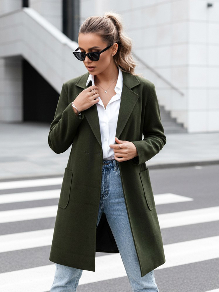 Dámsky tmavozelený oversize kabát LINNORE NY0704 Veľkosť: ONE SIZE