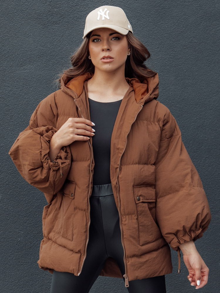 Hnedá dámska prešívaná oversize bunda PARIMA TY4510 Veľkosť: ONE SIZE