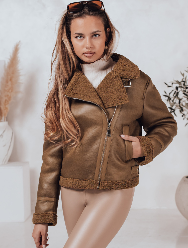 Dámska hnedá semišová bunda s kožúškom SOFTSTILL TY4747 Veľkosť: S