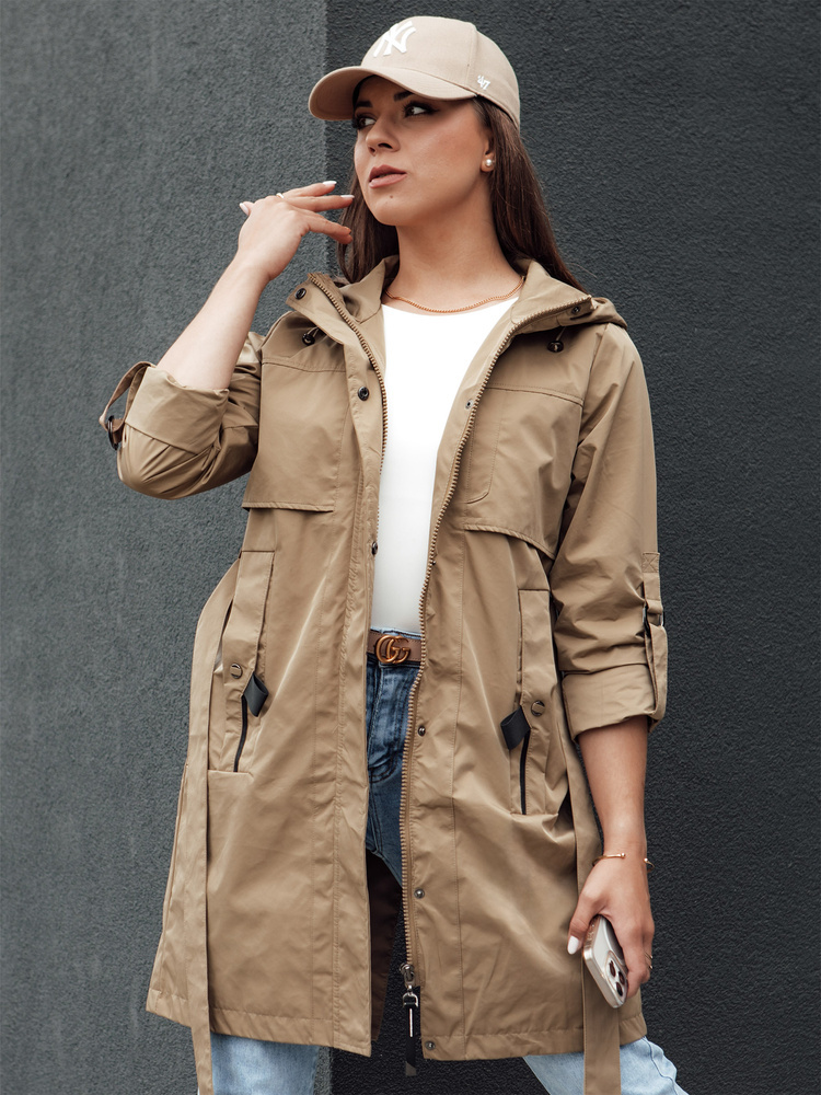 Tmavobéžová dámska dlhá parka MODERNS TY4389 Veľkosť: 2XL