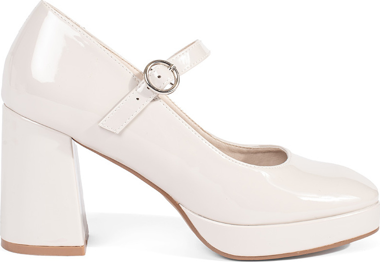 Smotanové lakované dámske poltopánky na stĺpiku s prackou, podpätok 9 cm Béžová AI07BE Veľkosť: 40