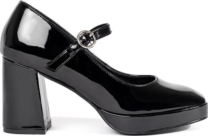 Čierne lakované dámske poltopánky na stĺpiku s prackou, podpätok 9 cm AI07B Veľkosť: 39