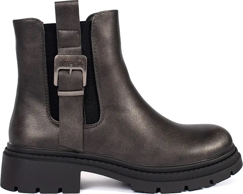 Tmavohnedé dámske členkové topánky s prackou, podpätok 4 cm RXJ-249GUN Veľkosť: 36