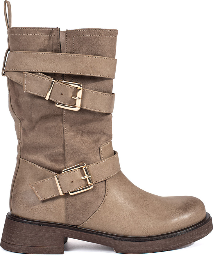 Béžové čižmy na nízkom podpätku s prackami, podpätok 4,5 cm M-785TA Veľkosť: 36