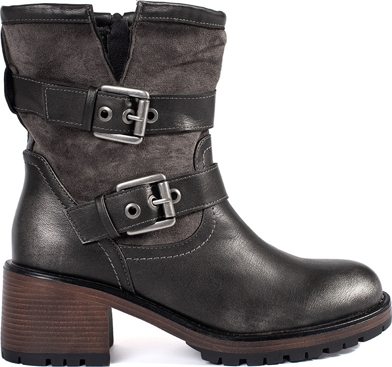 Tmavohnedé dámske členkové topánky na podpätku so sponou, podpätok 6 cm M-795GUN Veľkosť: 37