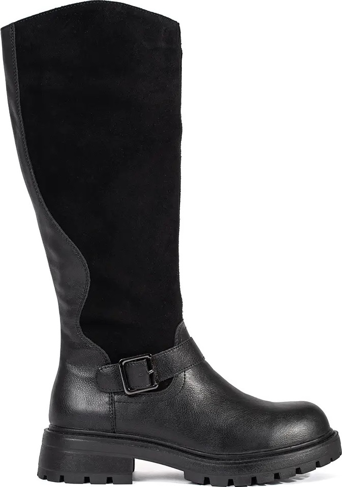 Čierne kožené dámske čižmy na platforme Sergio Leone, podpätok 4 cm KZ708-S-B Veľkosť: 36