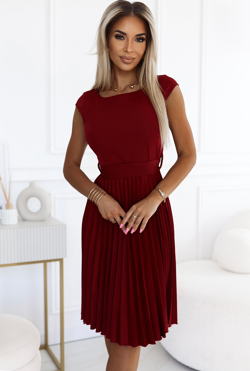 Bordové šaty s plisovanou sukňou CELESTE 311-15 Veľkosť: 2XL